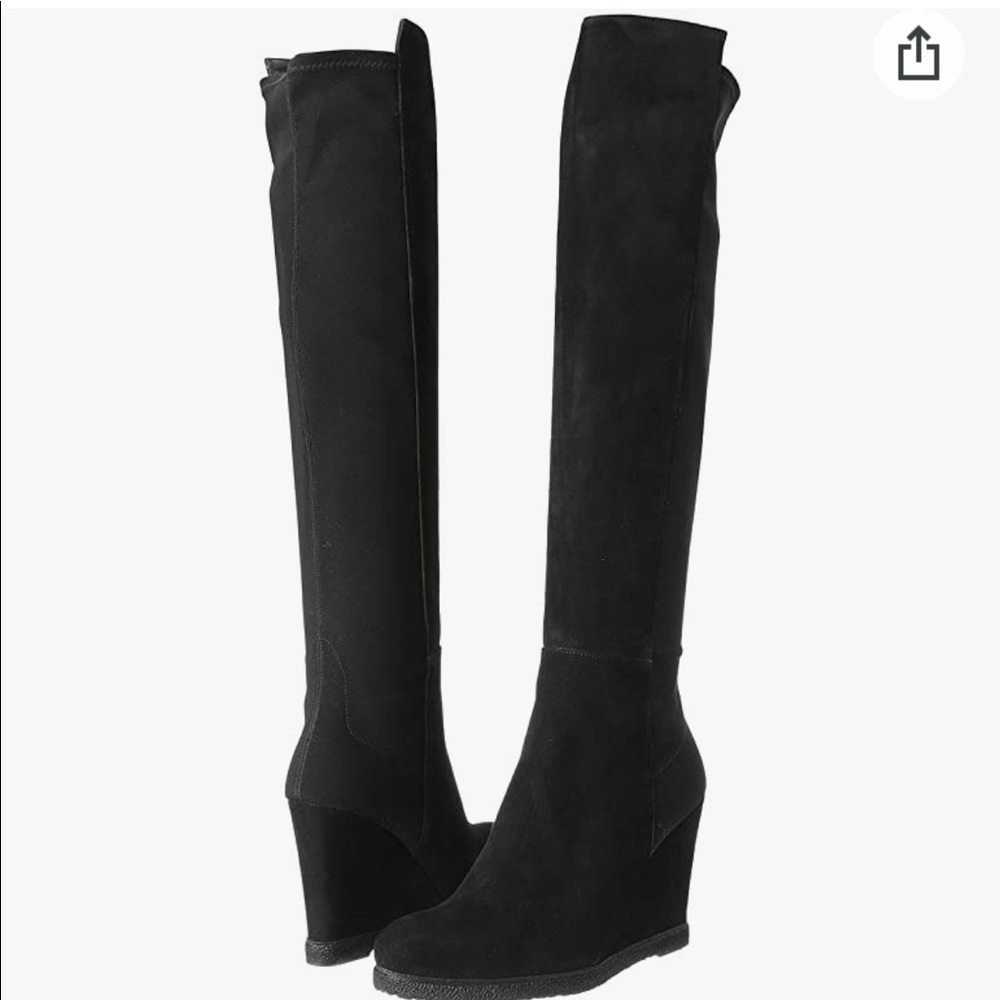 Stuart Weitzman Black Suede Over the Knee Wedge Boots Size 7